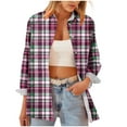 thumbnail image 3 of ZUKMRJPC Womens Vintage Plaid Shirts Classic Long Sleeve Button Down Collared Shirt Jacket Loose Lightweight Business Casual Work Tops, 3 of 4