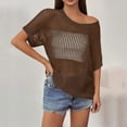 thumbnail image 5 of Crochet Coverups for Women Summer Cap Sleeve Hollow Out Casual Cruise Beach Vacation Tops Knit Pullover Sweater Brown L, 5 of 7