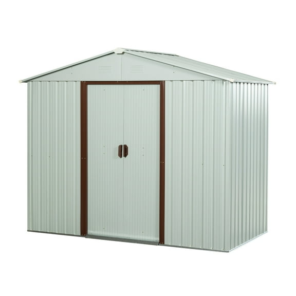 8x4 FT Outdoor Metal Storage Shed with Reinforced Metal Foundation, White All-Weather Garden Tool Shed