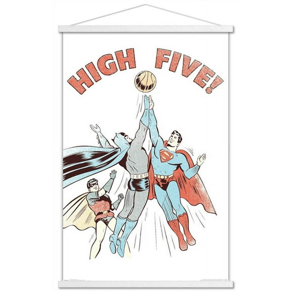 DC Comics - Batman - Robin - Superman - High Five Wall Poster with Wooden Magnetic Frame, 22.375" x 34"