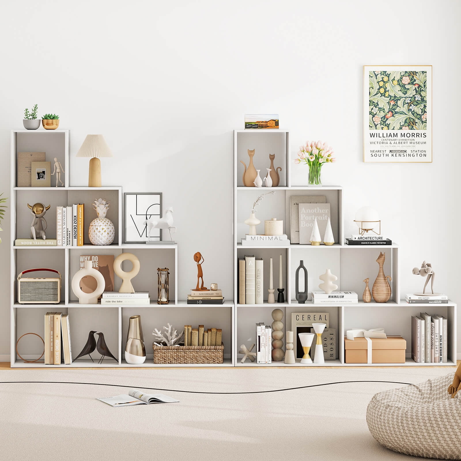 Costway 6 Cubes Ladder Shelf Freestanding Corner Bookshelf Storage Bookcase Display Rack White