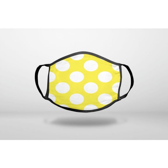 White & Yellow Polka Dots - 3-Ply Reusable Soft Cloth Face Covering, Unisex, Cotton Inner Layer