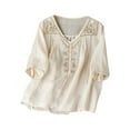 thumbnail image 2 of Beige Womens Tops 3/4 Sleeve Linen Shirts for Women 2025 Cotton Summer Boho Tops Casual Trendy Vacation Blouse Shirts for Women, 2 of 3