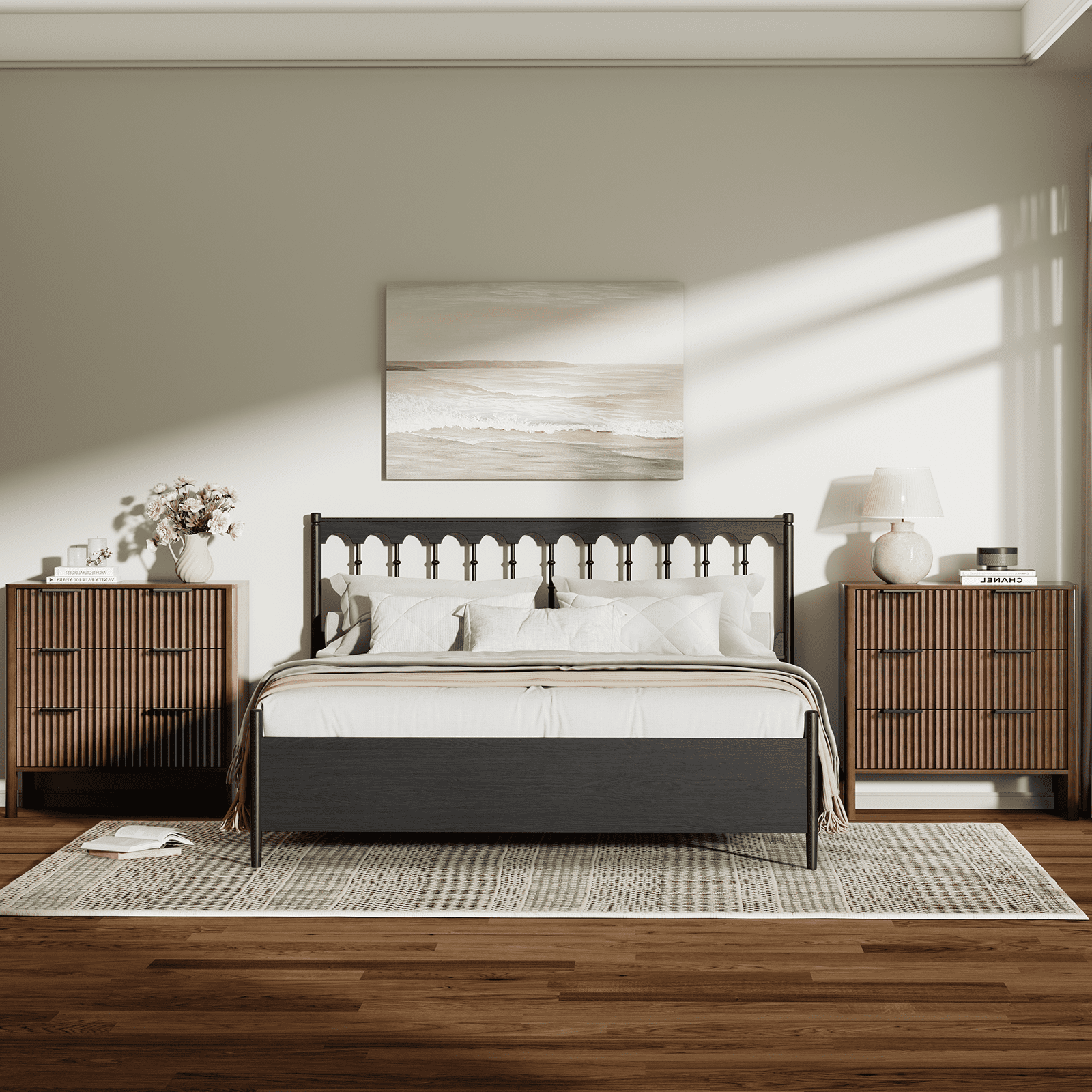 Fluted 3 Drawer Dresser for Bedroom 31.5" Wide Wooden Dresser TV Stand Modern Storage Organizer for Living Room, Hallway, Walnut