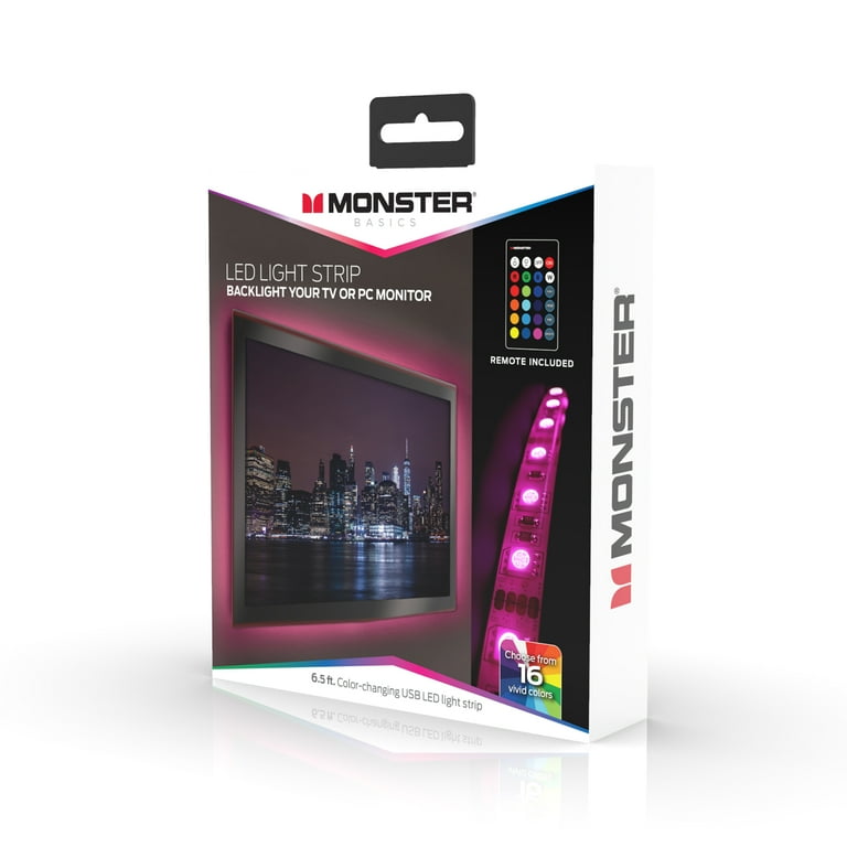 Monster USB 6.5 ft. Multi-Color Color-Changing LED Under Cabinet Light  Strip, Remote Control WLB7-1023-BLK - The Home Depot