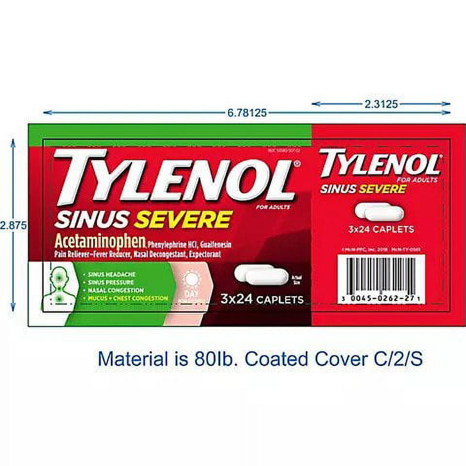 Tylenol Sinus Congestion and Pain Severe Daytime 24 Caplets - 3 Pack