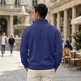 thumbnail image 4 of Trgacdwlo Fleece Mens 1/4 Zip Sweatshirt Stand Collar Fuzzy Mens Long Sleeve Pullover Solid Color Fall Winter Oversized Sweatshirt Men Navy L, 4 of 6