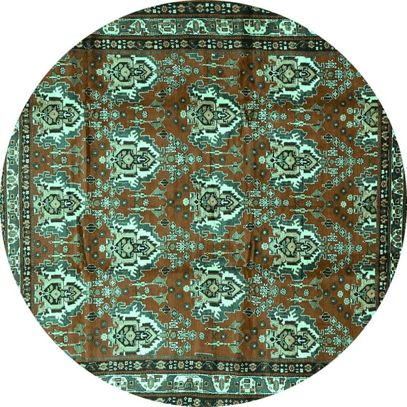 Ahgly Company Machine Washable Indoor Round Persian Turquoise Blue Traditional Area Rugs, 3' Round