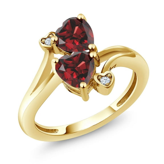 Gem Stone King 18K Yellow Gold Plated Silver Red Garnet Ring for Women (2.03 Cttw, Heart Shape 6MM, Gemstone January Birthstone, Size 9)