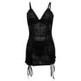thumbnail image 2 of SwiftWear Women's Lace Lingerie Set - V-Neck Corset Bodycon Sleepwear with Tied Waisted Mini Dress & Thong, Elegant Hollow-Out Design Pajamas Set​, 2 of 4
