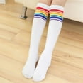 thumbnail image 6 of Kids Boys Girls Rainbow Striped Sock Soft Knee High Socks Student Football Sports Socks White S 35CM, 6 of 9