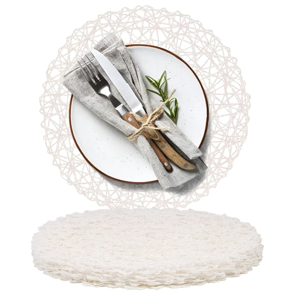 CCOCC Paper Braided Round Placemats Set of 6 Natural Non-Slip Heat Resistant Table Mats for Dining Tables Woven Indoor&Outdoor Place Mats Heat Resistant Mat