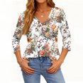 thumbnail image 3 of 3/4 Sleeve Blouses For Women Dressy Casual V Neck Summer Tops For Women With Leggings Pleated Curved Hem Tunic Pink L, 3 of 4