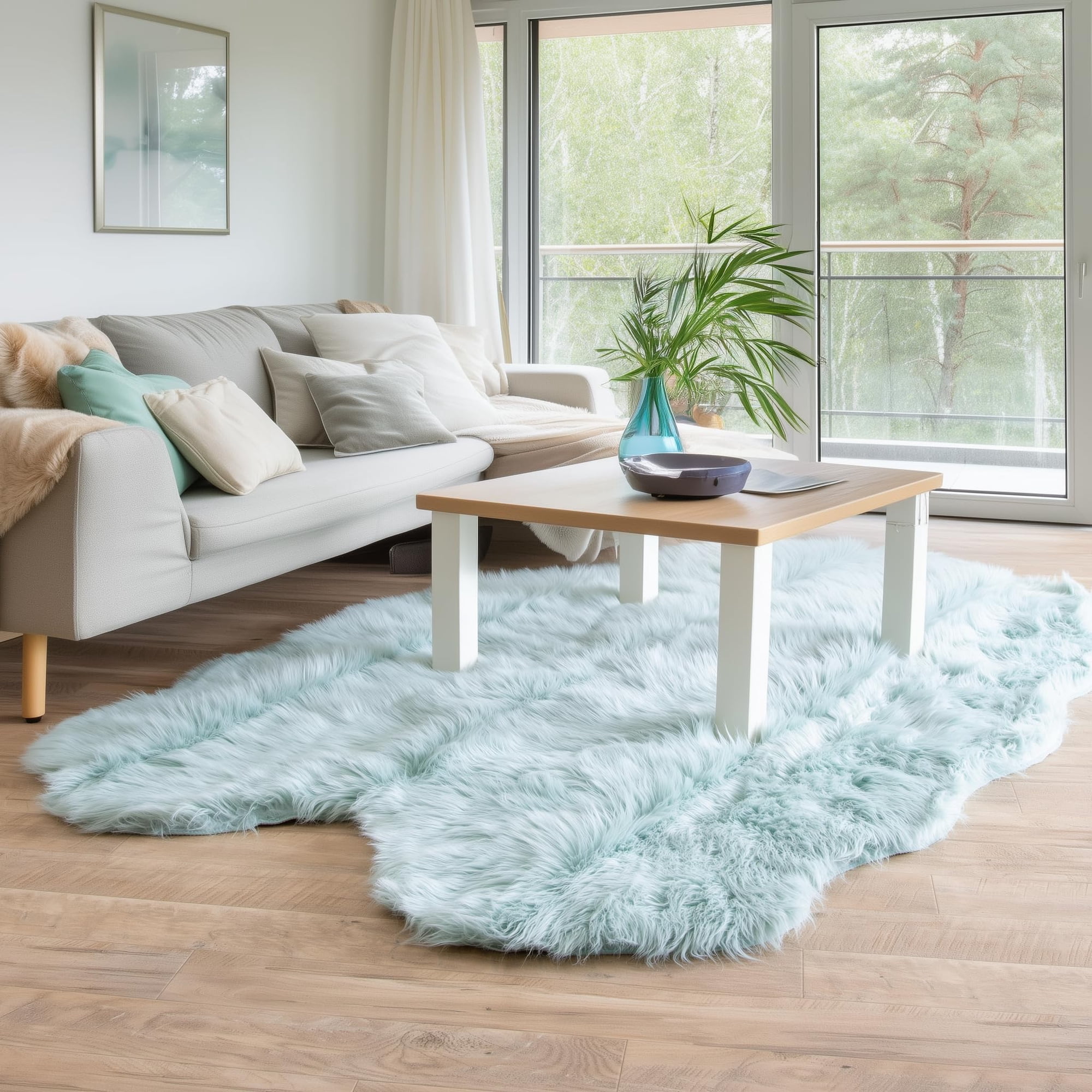 Super Area Rugs Ultra Soft & Fluffy Faux Sheepskin Rug, Teal 4 x 6 Feet Sheepskin Carpet for Bedroom Living Room