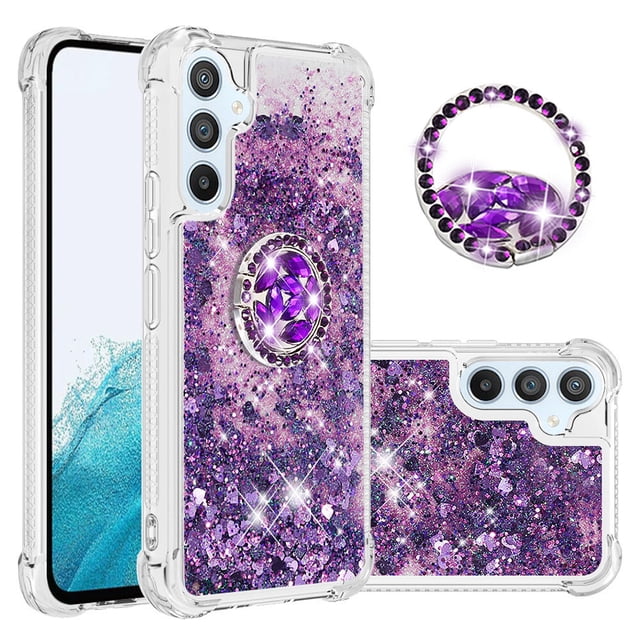 Funda para Samsung Galaxy A54 5G con Brillo Líquido Flotante, Purpurina, Parachoques y Anillo Giratorio Soporte