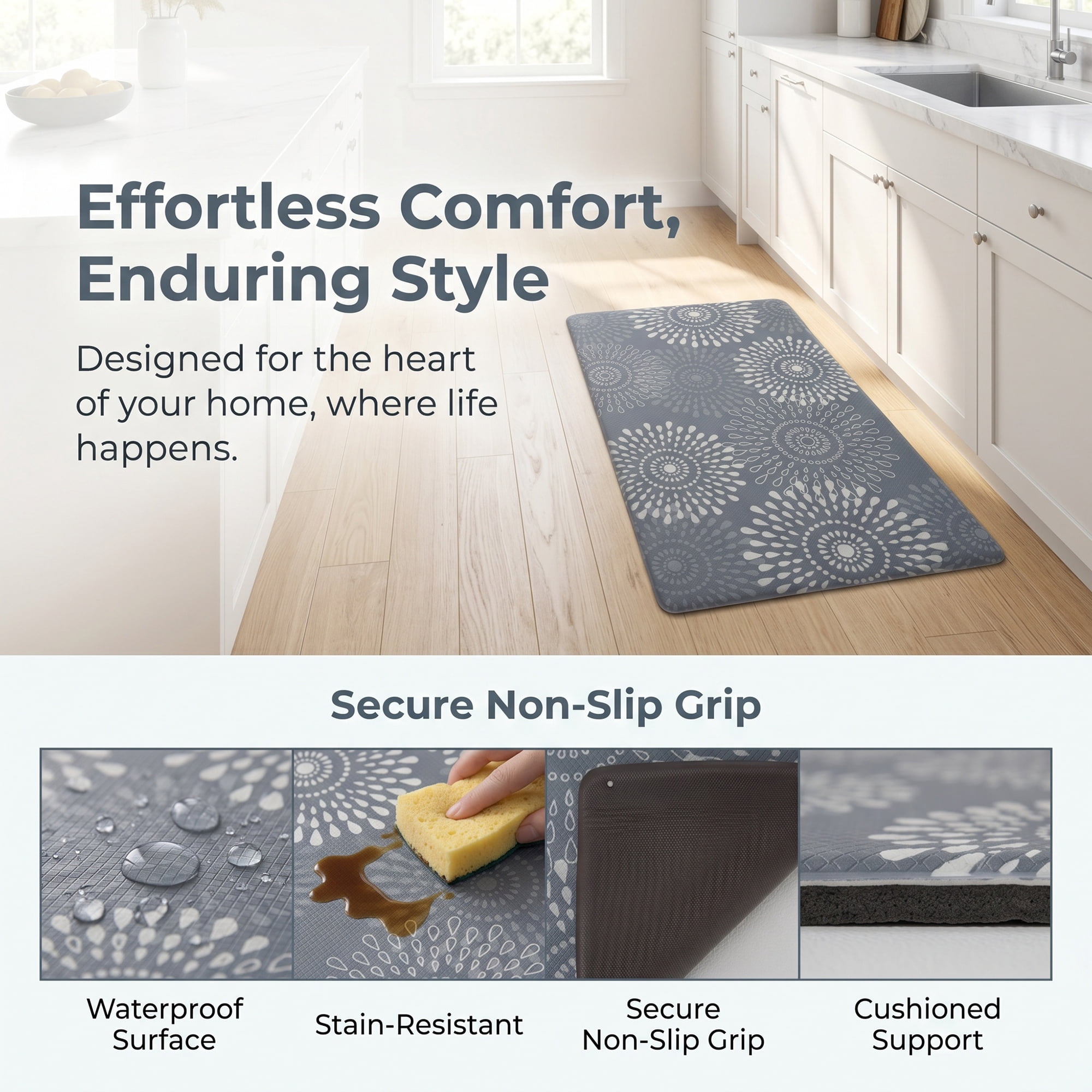 Unique Bargains Cushioned Waterproof Non-Slip Standing Mat Grey 30" x 17"