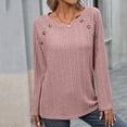 thumbnail image 2 of ATOYSOY Women's Crew Neck Sweatshirts Winter Loose Sweaters Fashion Lazy Solid Color Ribbed Pullover Long Sleeve Button Tops Fall Casual Blouses Pink XL, 2 of 4