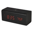 thumbnail image 1 of RCA 5-Watt Qi Charging Alarm Clock with Red LED Digits and Dark Woodgrain Finish - Black, 1 of 3