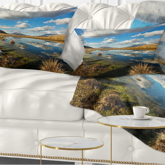Designart Clouds Reflecting in Mountain Lake - Landscape Printed Throw Pillow - 12x20