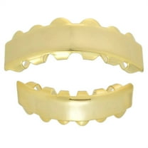 14K Gold Plated Bar Grillz Set Upper Top And Bottom Lower Plain Teeth Hip Hop Grills