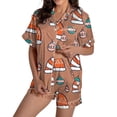 thumbnail image 2 of Pyjama pour Femmes en Satin de Soie à Imprimé Graphique, Mignon, Tenue de Nuit, Boutons, Hauts à Manches Courtes, Ensembles de Shorts, 2 of 5