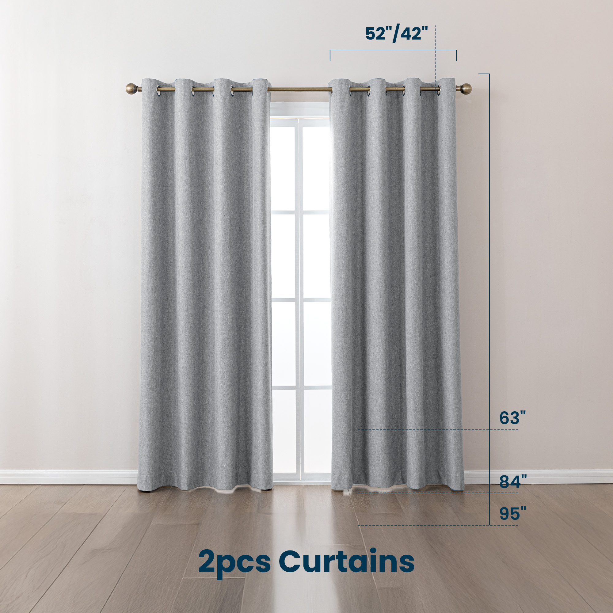 Sleep Zone Linen Look 100% Blackout Curtains for Bedroom Windows Living Room Darkening Thermal Insulated Drapes 2 Panels, 52" x 84" Dark Grey