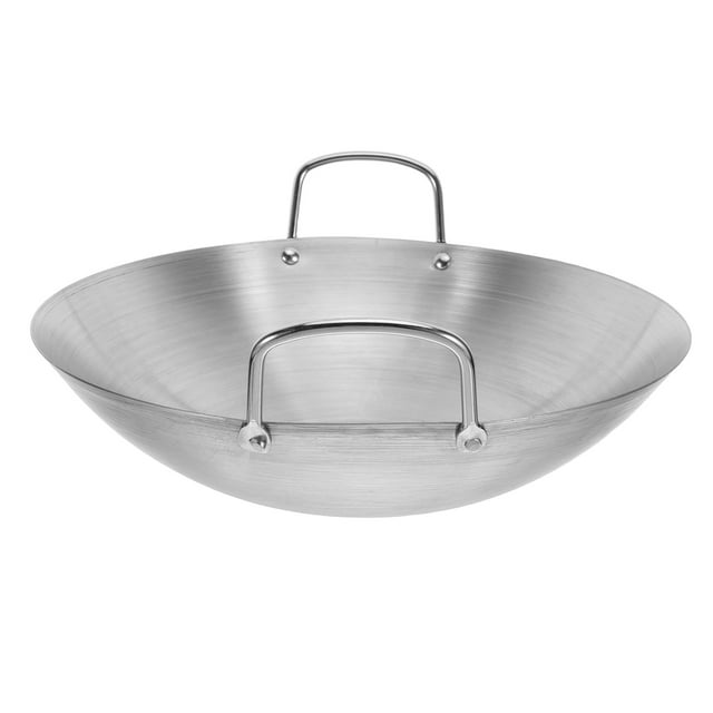 Wok de acero inoxidable de fondo redondo, sartén grande para freír, sartén para saltear de gran capacidad