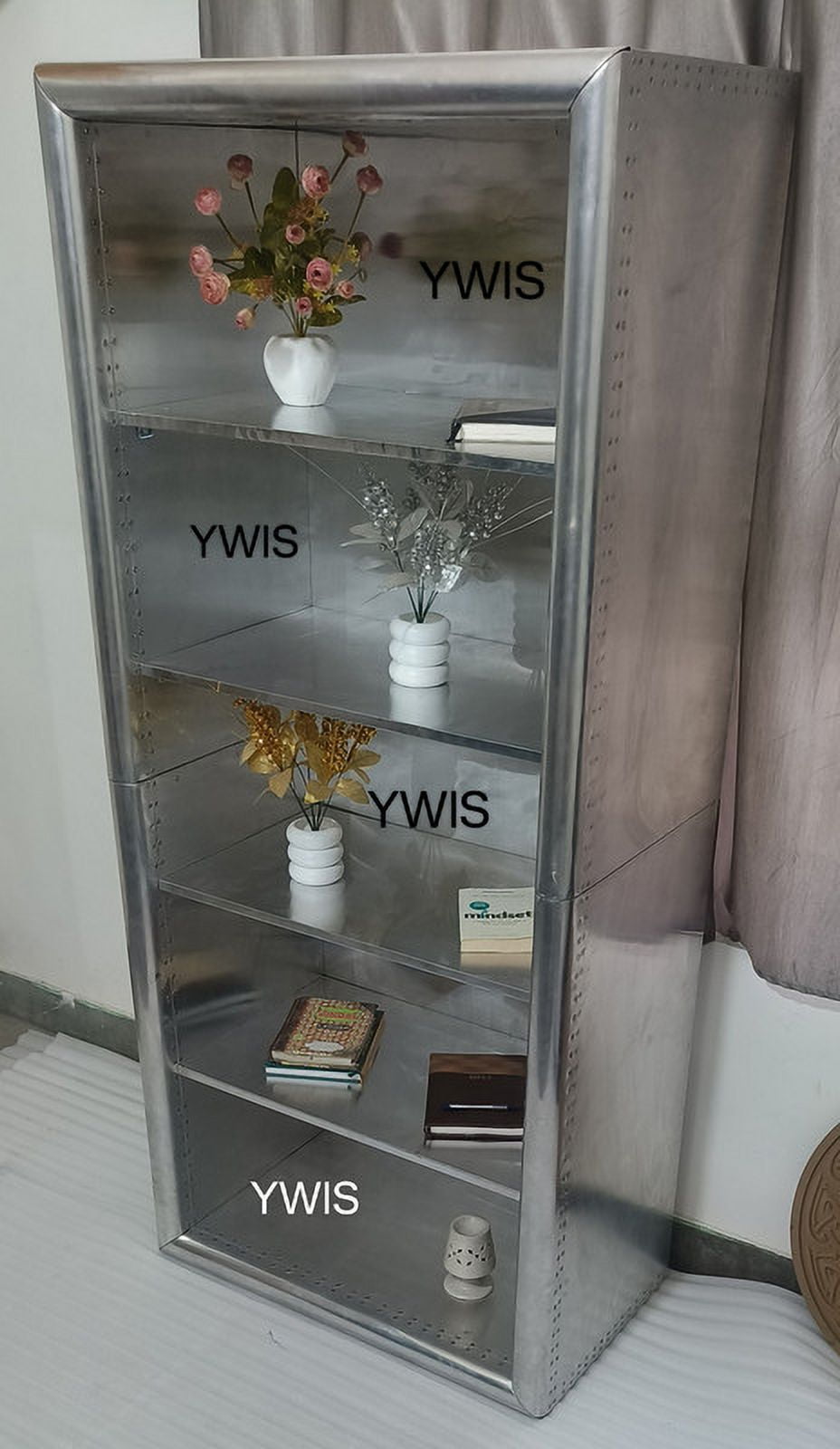 Ywis Aviator furniture Aluminium Bookcase Armories Almirah with open Draw bookshelves folding almirah.