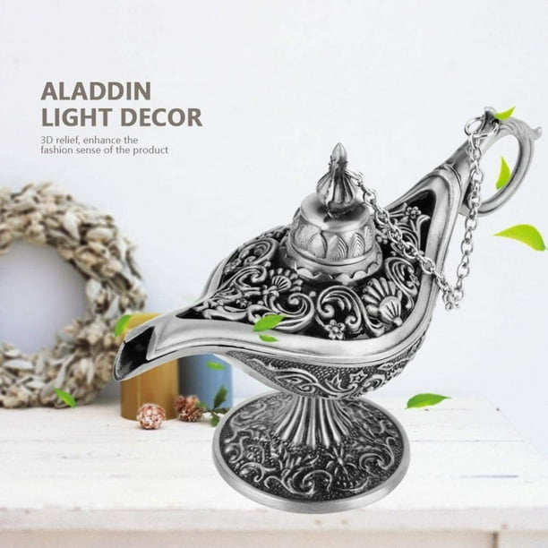 Metal Retro Style Genie Lamp, Old Fashioned Style Wishing Lamp, Aladdin Lamp,  for Jewelry Storage for Home Decor(Red Copper) 
