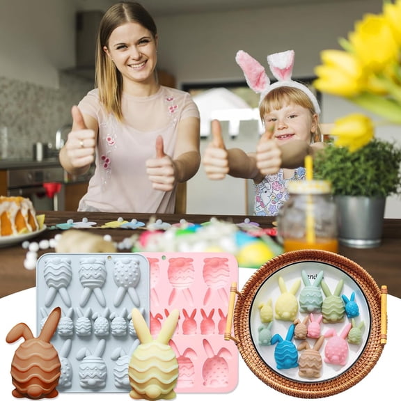2PC Easter Eggs Silicone Mold,Easter Bunny Silicone Mold,3D Easter Egg Molds,Rabbit Silicone Mold,Easter Chocolate Egg Mold,Easter Candy Silicone Mold for Cake Pastry Jello Pudding Mousse CakeFondant