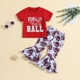thumbnail image 3 of Okbabeha Toddler Baby Girl Football Outfits Letter Short Sleeve Football Shirt Top+Bell Bottoms Flare Pants Clothes Set, 3 of 8