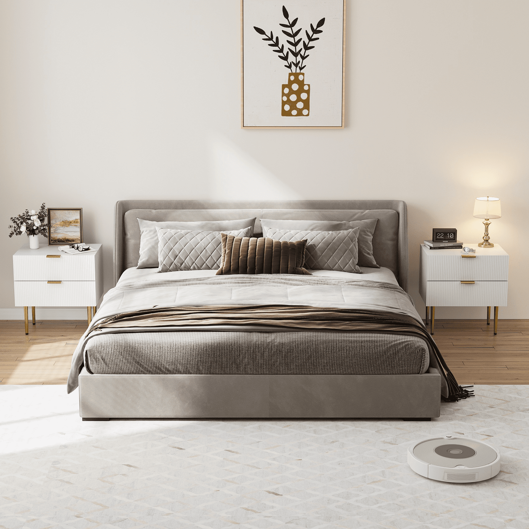 Smart FENDEE Modern Nightstands with 2 Drawers Bedside Table for Bedroom,White,Set of 2,Adult,Wooden