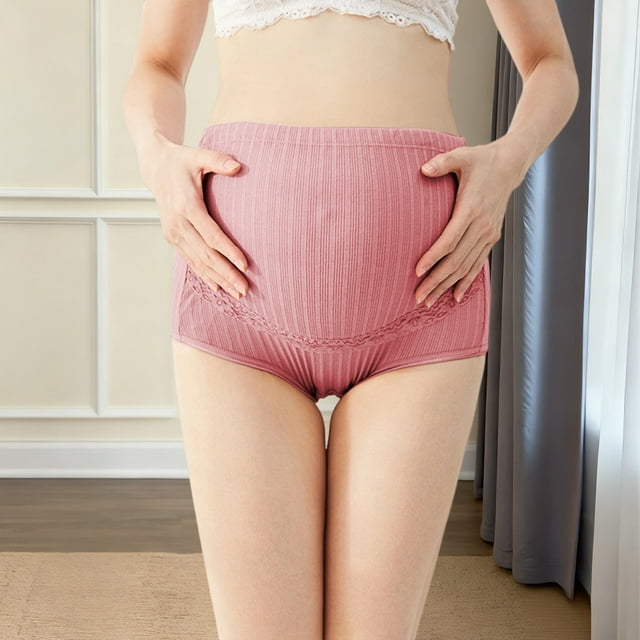 High Waist Maternity Underwear with Bump Support Soft Breathable Ribbed Stretch Adjustable Lace Trim Comfortable Seamless Postpartum Belly Band for Pregnancy