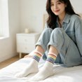 thumbnail image 3 of Unisex Rainbow Striped Crew Socks Soft Breathable Mid Calf Socks Colorful Ribbed Cuff Fashion Casual Socks for Men Women Daily Street Holiday Outfit,1 Pair, 3 of 4