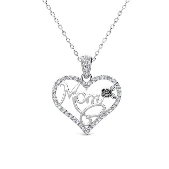 Cate & Chloe Rhonda 18k White Gold Plated Mom Heart Necklace with Swarovski Crystals for Women