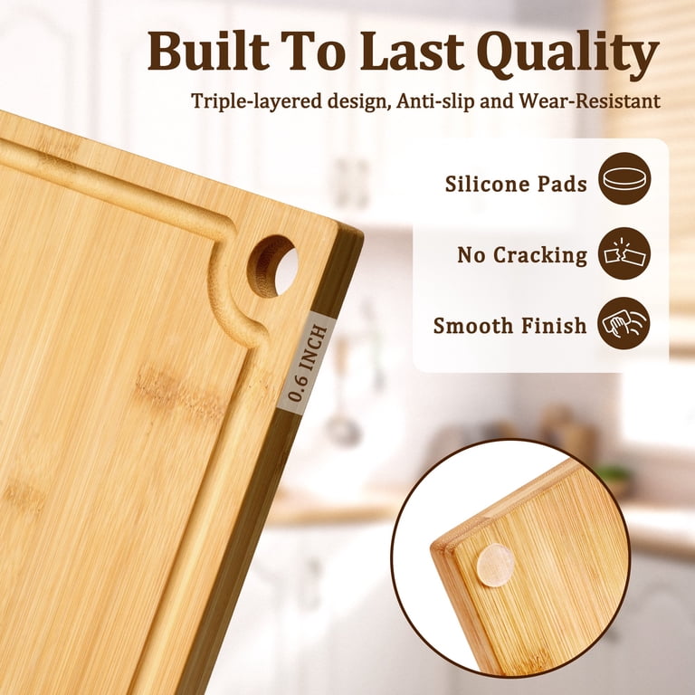 Kikcoin Bamboo Cutting Board Set, 3 Pieces with Hooks photo 7