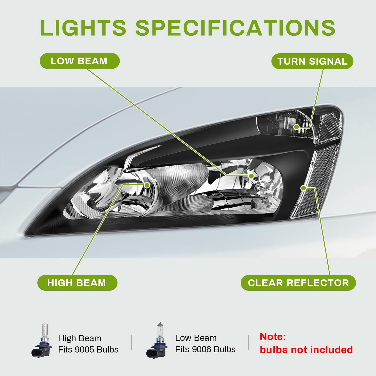 RVNI BLACK HEADLIGHTS FOR 2003-2007 HONDA ACCORD PAIR 03-07 CLEAR CORNER HEADLAMPS