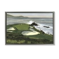 Stupell Industries Coastal Golf Course Landscape Painting Gray Floater Framed Art Print Wall Art, 31 x 21