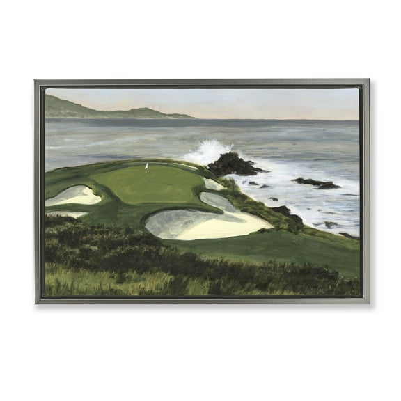 Stupell Industries Coastal Golf Course Landscape Painting Gray Floater Framed Art Print Wall Art, 31 x 21