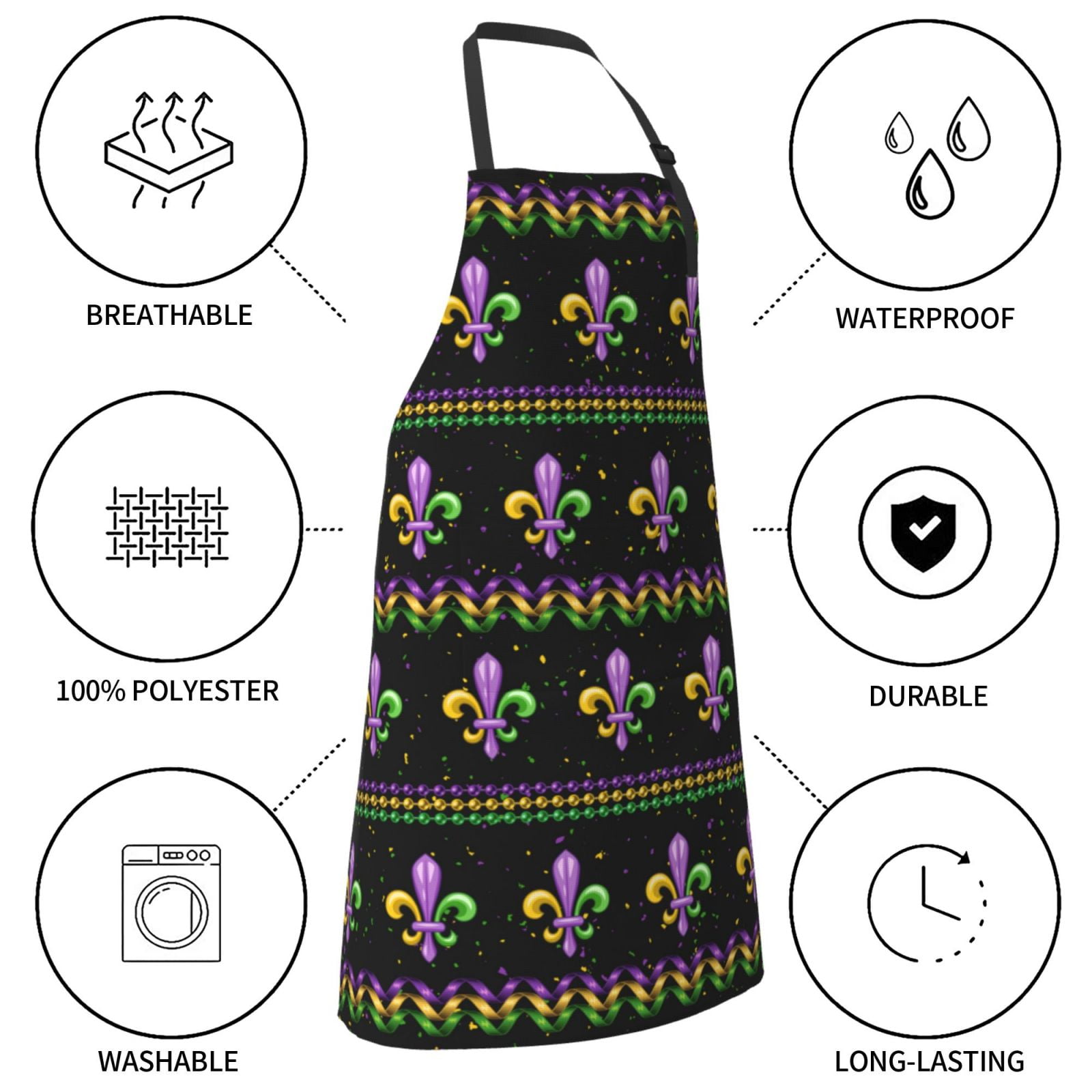 Kdxio Mardi Gras Fleur de Lis Apron with Pockets Adjustable Kitchen Aprons for Men Women Waterproof Aprons for Cooking,Drawing,Crafting, Baking Household Cleaning