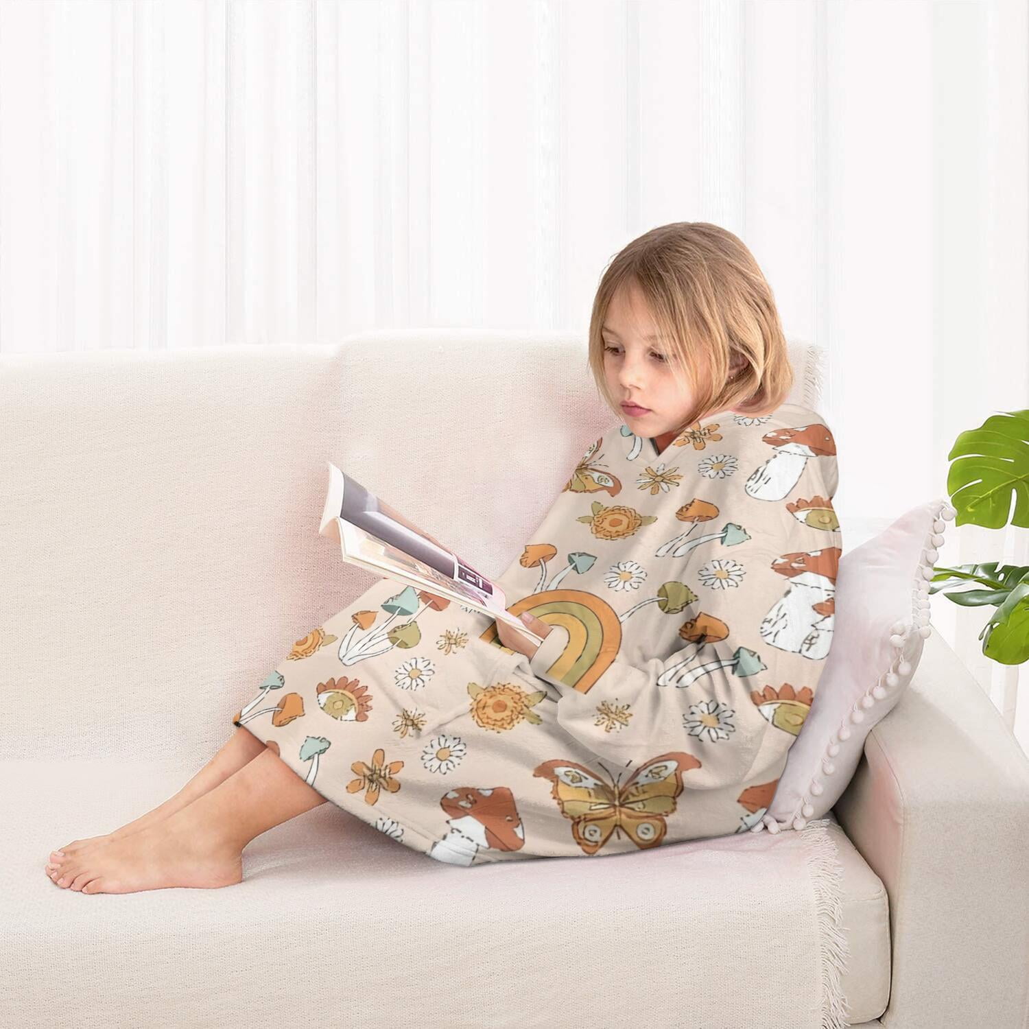 Red Mushroom Rainbow Light Pattern Blanket Hoodies for Kids 6-13YR Oversize Wearable Blanket Hoodies for Boys Girls Teens