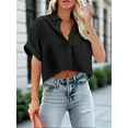 thumbnail image 2 of Womens Short Sleeved Button Down Cropped Shirts, Casual Crop Tops, Lapel Blouse with Chest Pocket, 2 of 4