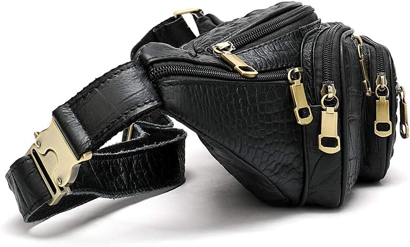 MARRANT Genuine Leather Fanny Pack for Men, Large Capacity Crossbody Waist Bag with Multiple Zipper Pockets,Black Croco