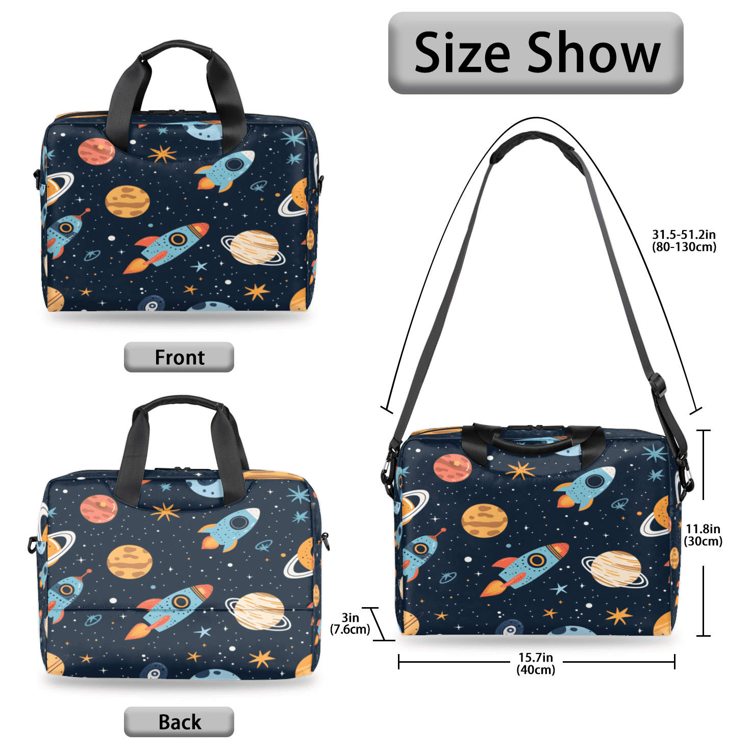 Herdesigns Cute Planet Laptop Bag for Women Men, Computer Case Briefcase Messenger Bags, 15-15.6 inch Laptop Sleeve Shoulder Bag
