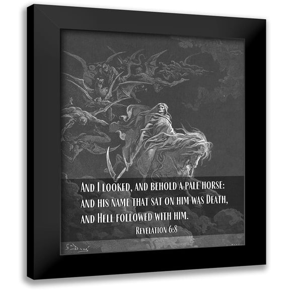 ArtsyQuotes 12x14 Black Modern Framed Museum Art Print Titled - Bible Verse Quote Revelation 6:8, Gustave Dore - Death on a Pale Horse