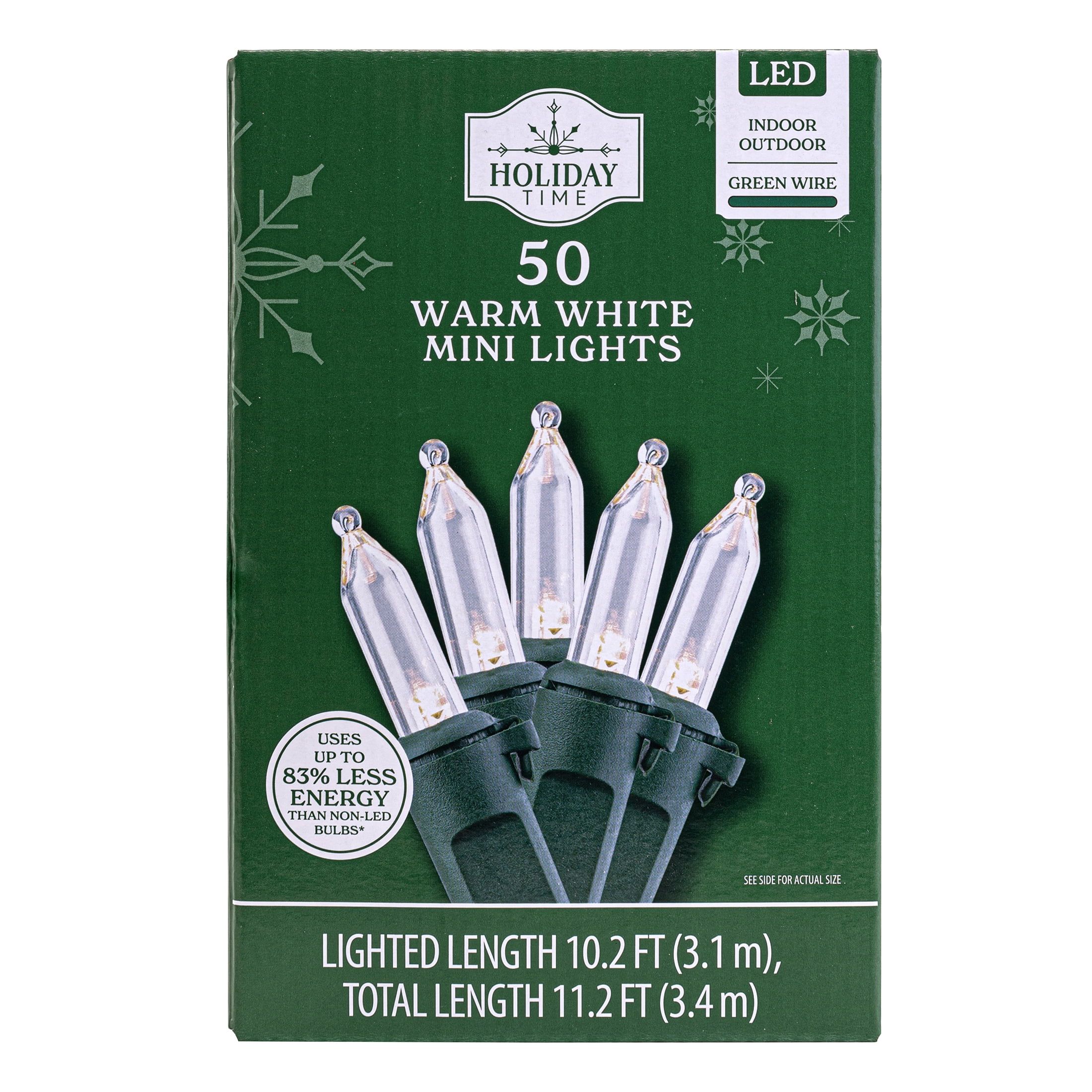 Indoor/Outdoor 50-Count LED Mini Christmas String Lights, Warm White, 10.2', by Holiday Time