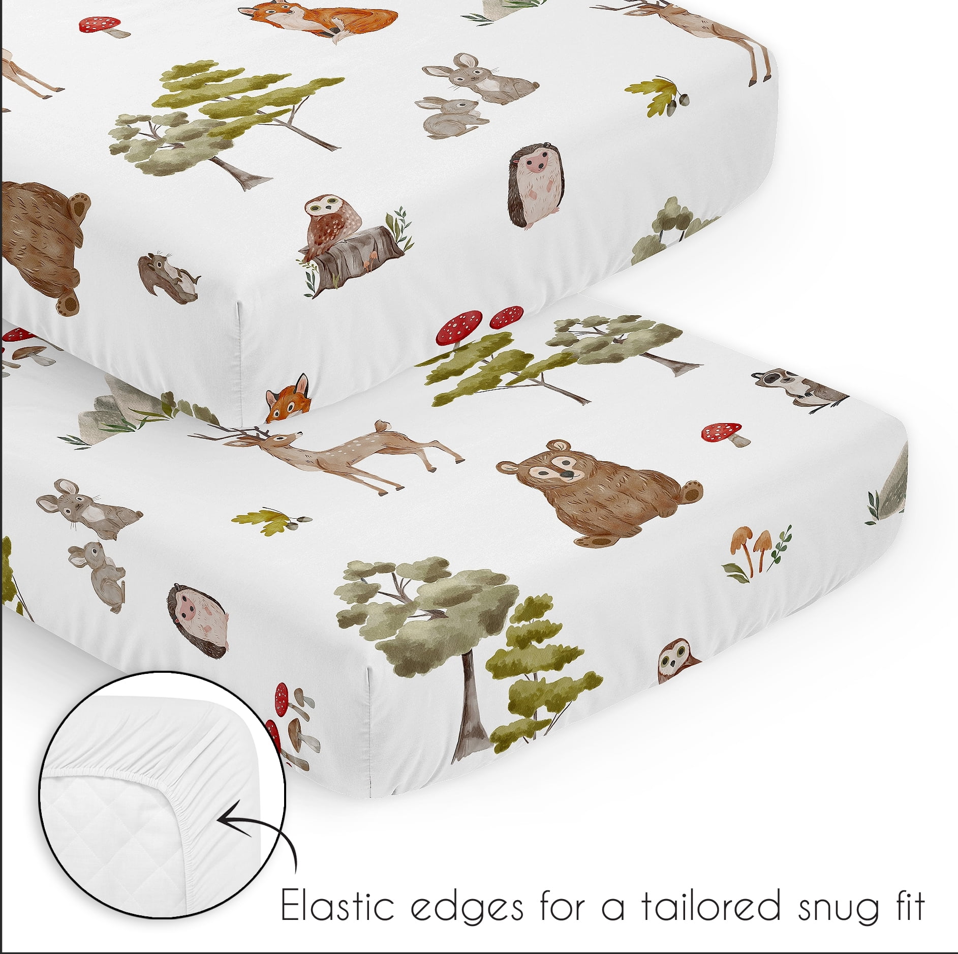 Sweet Jojo Designs Watercolor Woodland Forest Animals Boy Girl Gender Neutral Unisex Mini Crib Bedding Set 3 Piece