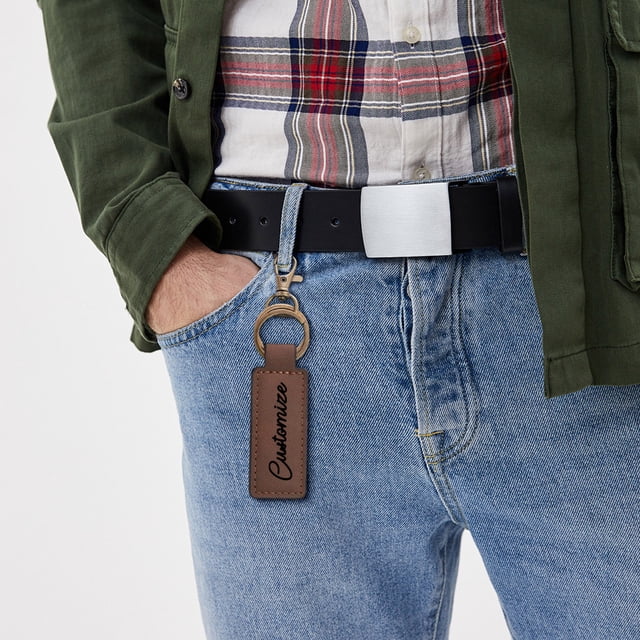 Yunuuuoa Custom Engraved Leather Keychain Set with Double Key Rings, Promotional Business Gift for Corporate Events, Employee Recognition, Customized Wear-Resisting Etched Leather Key Holder