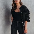 thumbnail image 3 of Chaqueta negra con cordones para citas elegantes, talla L Blusa elegante de manga larga con volantes y cuentas, 3 of 6