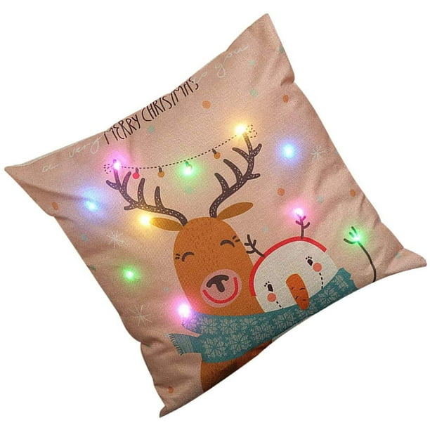 Geecy Led Light Up Christmas Holiday Pillow Cover Throw Pillow Cover Xmas Pillow Case With Led Lights Rustic Sofa Back Throw Cushion Cover For Winter